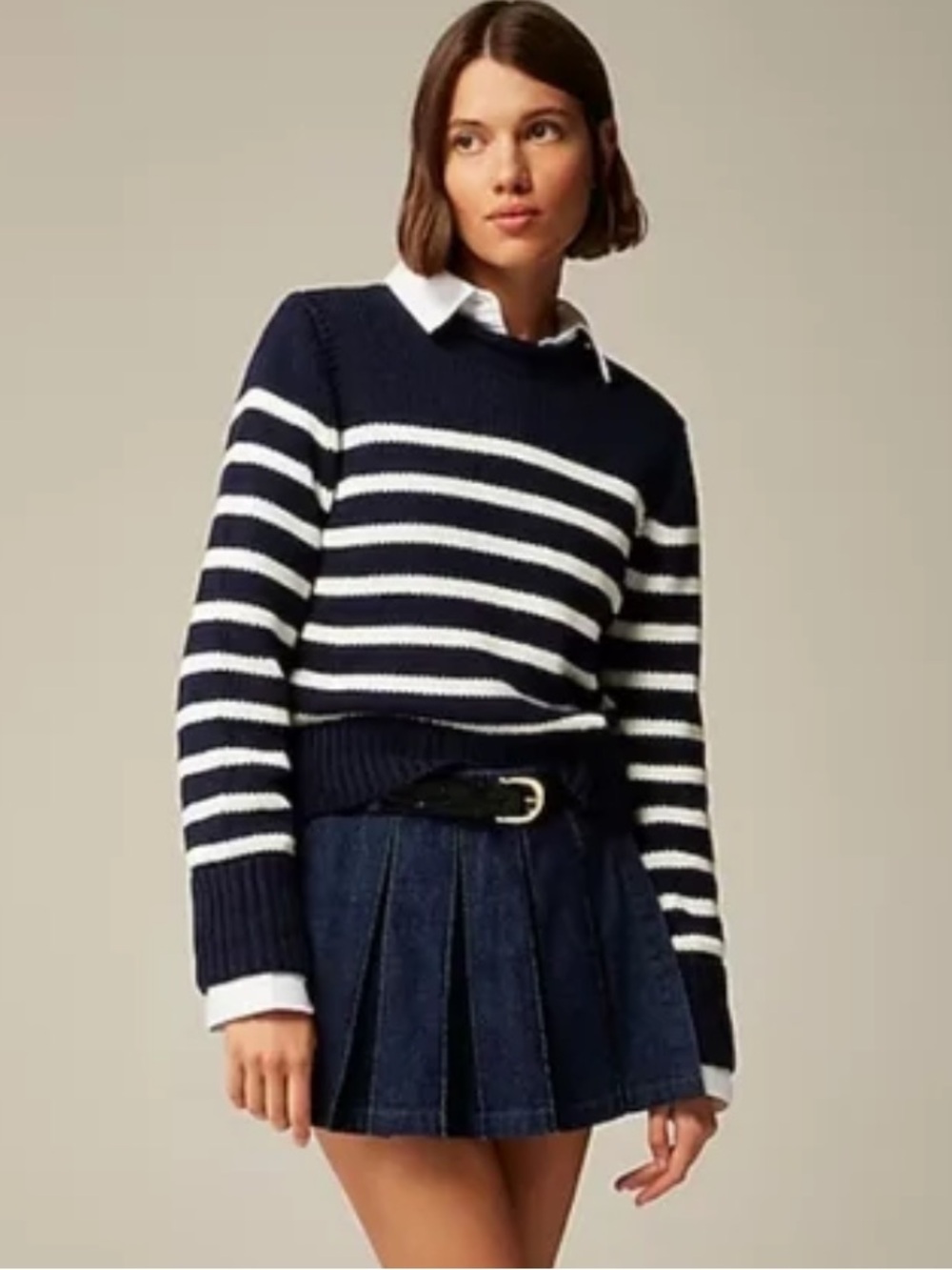 J. Crew Heritage Cotton Rollneck Stripe Sweater White Navy